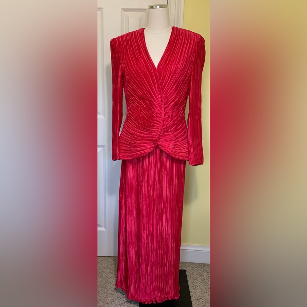 STUNNING VTG George F. Couture Hot Pink 2PC Evening Suit Set